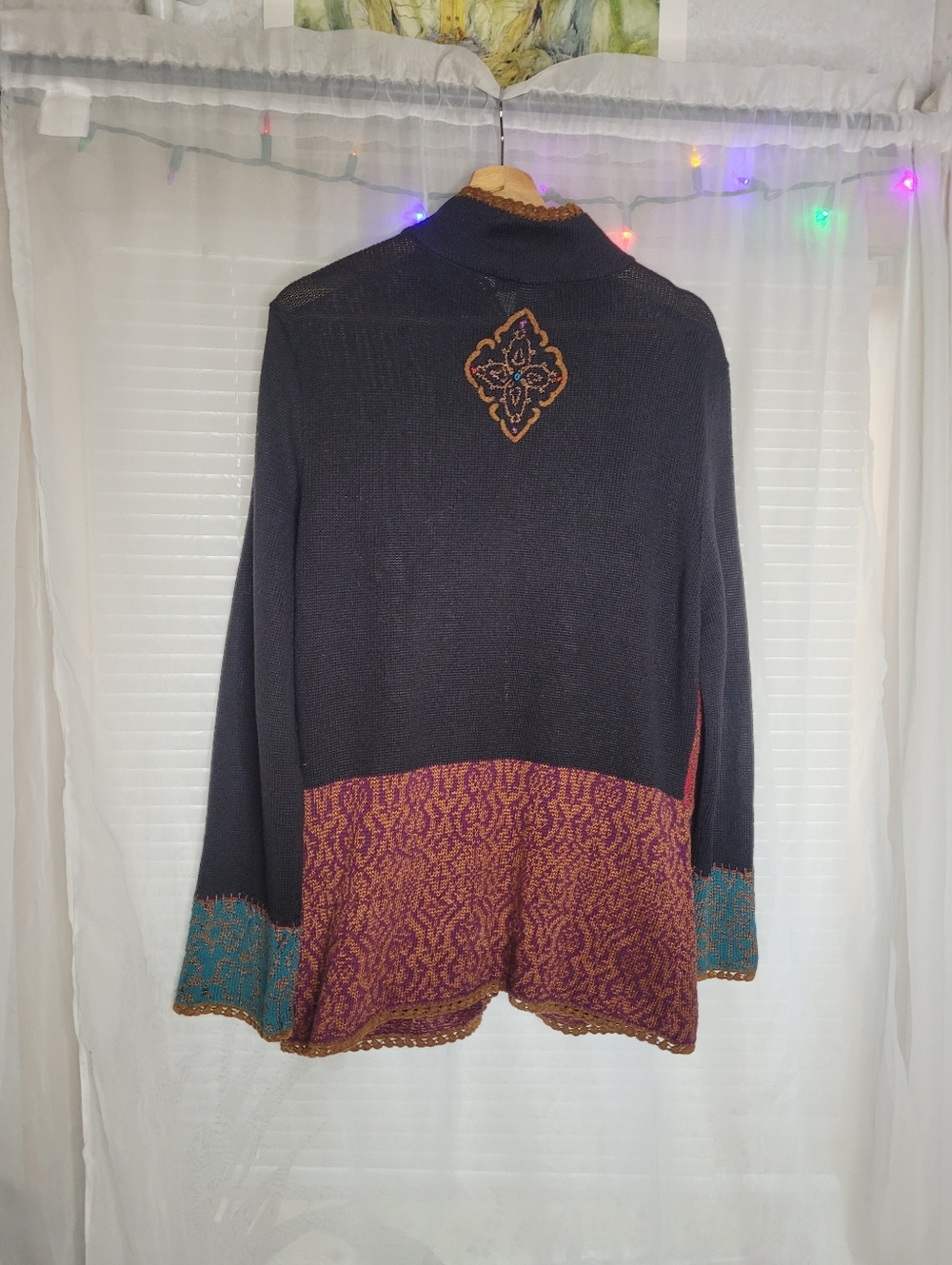 Whimsigoth Eclectic Folk Witchy Cardigan Large Ramie Cotton Filigree Buttons - Picture 7 of 13